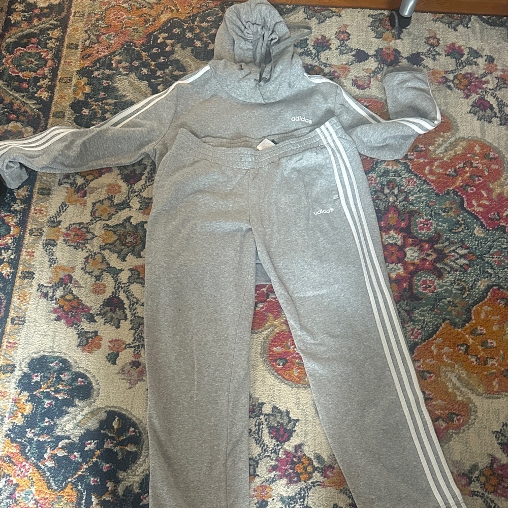 Women’s adidas Heather Gray Three-Stripe Hoodie & Joggers Set